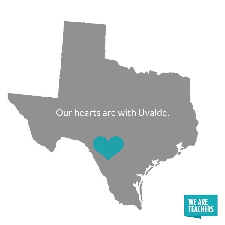 state of Texas with a heart that says our heart is with Uvalde  