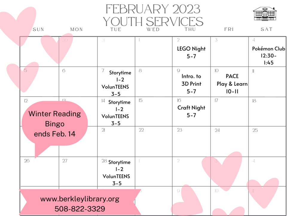 Berkley Public Library Youth Services February Calendar